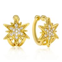Fashion Earring Cuff and Wraps Brass Hexagram real gold plated micro pave cubic zirconia & for woman Sold By Pair