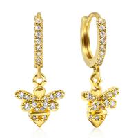 Cubic Zirconia Micro Pave Brass Earring, Bee, real gold plated, micro pave cubic zirconia & for woman, more colors for choice, Sold By PC
