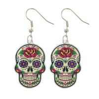 Acrylic Drop Earring, iron earring hook, Skull, Halloween Jewelry Gift & different styles for choice & for woman, 56mm, Sold By Pair