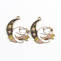 Tibetan Style Animal Pendants, Cat, gold color plated, DIY & enamel, mixed colors, nickel, lead & cadmium free, 30x32mm, Approx 100PCs/Bag, Sold By Bag