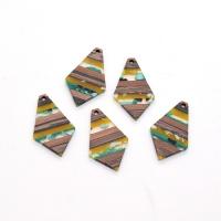 Resin Pendant, with Wood, Rhombus, epoxy gel, DIY, mixed colors, 33x21mm, Approx 100PCs/Bag, Sold By Bag