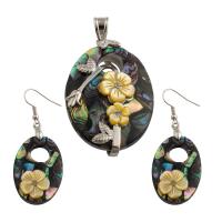 Shell Jewelry Sets, pendant & earring, Brass, with Abalone Shell, 2 pieces & fashion jewelry & for woman, nickel, lead & cadmium free, 57*31*10mm,56*21*6mm, Sold By Set