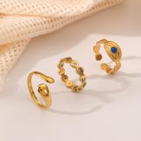 Anel de dedo de aço inoxidável, Aço inoxidável 304, banhado, três peças & joias de moda & para mulher, dourado, vendido por Defina