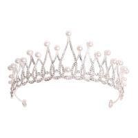 Bridal Tiaras, Tibetan Style, with Plastic Pearl, silver color plated, fashion jewelry & for woman & with rhinestone, silver color, nickel, lead & cadmium free, Inner Diameter:Approx 145mm, Sold By PC