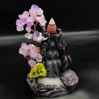 Backflow Incense Burner, Resin, with Amethyst, for home and office, mixed colors, 140x70mm, Sold By PC
