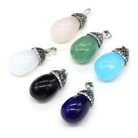 Gemstone Pendants Jewelry, Natural Stone, with Tibetan Style, Teardrop, silver color plated, DIY & different materials for choice & with rhinestone, more colors for choice, 16x30mm, Sold By PC