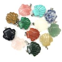 Gemstone Pendants Jewelry, Natural Stone, with Tibetan Style, Shell, silver color plated, random style & DIY, mixed colors, 22x22mm, Sold By PC