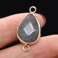 Gemstone Connector, Labradorite, with Brass, Teardrop, gold color plated, DIY & 1/1 loop, grey, nickel, lead & cadmium free, 14x27mm, Sold By PC