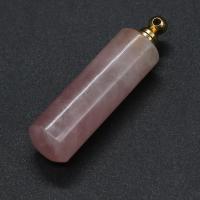 Rose Quartz Perfume Bottle Pendant with Brass Column gold color plated DIY pink nickel lead & cadmium free Sold By PC