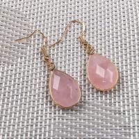 Natural Gemstone Earrings Natural Stone with Brass Teardrop gold color plated & for woman nickel lead & cadmium free Sold By Pair