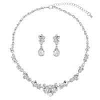 Rhinestone Stainless Steel Jewelry Set, earring & necklace, 304 Stainless Steel, plated, 2 pieces & fashion jewelry & different designs for choice & with rhinestone, more colors for choice, Sold By Set