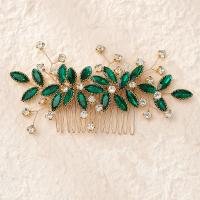 Decorative Hair Combs 304 Stainless Steel Flower plated fashion jewelry & with rhinestone green Sold By PC