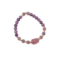 Quartz Bracelets, Purple Phantom Quartz, with Strawberry Quartz & Brass, plated, fashion jewelry, purple, Length:17 cm, Sold By PC