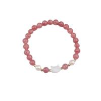 Bracelets quartz, Strawberry Quartz, avec coquille & perle d'eau douce cultivée, Placage, bijoux de mode, rose, Vendu par PC
