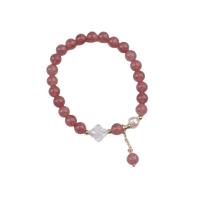 Braccialetti in cristallo naturale, Strawberry Quartz, with perla d'acquadolce coltivata naturalmente & ottone, placcato, gioielli di moda, rosa, Lunghezza 17 cm, Venduto da PC