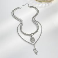 Mode-Multi-Layer-Halskette, Zinklegierung, mit Verlängerungskettchen von 5cm, plattiert, drei Schichten & Modeschmuck & für Frau, Silberfarbe, frei von Nickel, Blei & Kadmium, Länge:ca. 37 cm, verkauft von PC