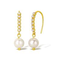 Messing Tropfen Ohrringe, mit Kunststoff Perlen, vergoldet, für Frau, keine, verkauft von Paar