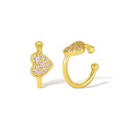 Fashion Earring Cuff and Wraps Brass Heart real gold plated micro pave cubic zirconia & for woman golden Sold By Pair