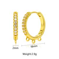 Brass Hoop Earring Components, real gold plated, DIY & micro pave cubic zirconia, golden, 20Pairs/Lot, Sold By Lot