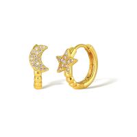 Cubic Zirconia Micro Pave Brass Earring Moon and Star plated micro pave cubic zirconia & for woman golden Sold By Pair