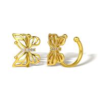 Pendientes Ear Cuff, metal, Mariposa, chapado en oro real, micro arcilla de zirconia cúbica & para mujer, dorado, Vendido por Par