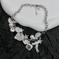 Zinc Alloy Jewelry Necklace with Plastic Pearl fashion jewelry & with rhinestone nickel lead & cadmium free Sold By PC