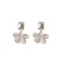 Zinc Alloy Drop Earring with Plastic Pearl Flower gold color plated micro pave cubic zirconia & for woman & enamel Sold By Pair