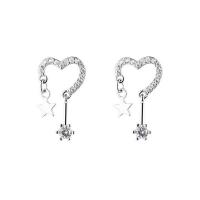 Brass Drop Earring Heart platinum plated micro pave cubic zirconia & for woman Sold By Pair