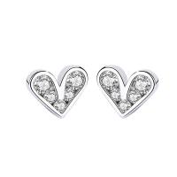 Brass Stud Earring, Heart, platinum plated, micro pave cubic zirconia & for woman, 8x6mm, Sold By Pair