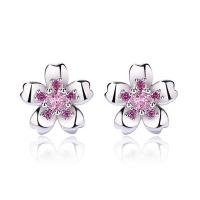 Brass Stud Earring, Flower, platinum plated, for woman & with rhinestone, 10x10mm, Sold By Pair
