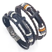 Kuhhaut Armband, mit PU Leder & Zinklegierung, Kreuz, plattiert, mehrschichtig & für den Menschen, keine, Länge:ca. 8.3 ZollInch, verkauft von PC