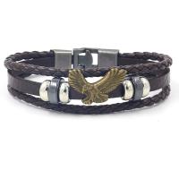 Cowhide Bracelet, with Tibetan Style, Eagle, plated, multilayer & for man, more colors for choice, Length:Approx 8.3 Inch, Sold By PC