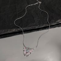Zinklegierung Schmuck Halskette, mit Titanstahl, mit Verlängerungskettchen von 5cm, Schmetterling, Platinfarbe platiniert, Modeschmuck & für Frau & Emaille, frei von Nickel, Blei & Kadmium, Länge:ca. 43 cm, verkauft von PC