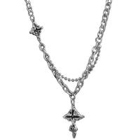 Multi Layer Necklace Zinc Alloy with Titanium Steel with 7.6cm extender chain Cross silver color plated Double Layer & fashion jewelry & for woman nickel lead & cadmium free Length Approx 45.7 cm Sold By PC