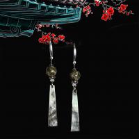 Tibetan Style Drop Earrings, with Black Lip Shell, silver color plated, fashion jewelry & for woman, nickel, lead & cadmium free, 63x8mm, Sold By Pair