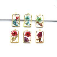 Resin Pendant, with Dried Flower & Plastic Pearl & Tibetan Style, Rectangle, gold color plated, DIY & epoxy gel, more colors for choice, 15x26mm, Approx 100PCs/Bag, Sold By Bag
