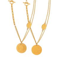 Titanstahl Halskette, Doppelschicht & verschiedene Muster für Wahl & für Frau, goldfarben, 19mm, Länge:ca. 18.89 ZollInch, verkauft von PC