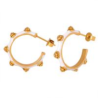 Titanium Steel  Earring, Vacuum Ion Plating, fashion jewelry & for woman & enamel, golden, 19x22x3mm, Sold By Pair