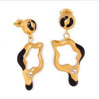 Titanium Steel  Earring with Czech Rhinestone Vacuum Ion Plating fashion jewelry & for woman & enamel Sold By Pair