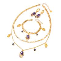 Evil Eye Jewelry Set, Titanium Steel, with 1.97inch,1.57inch extender chain, plated, different styles for choice & micro pave cubic zirconia & for woman, golden, Length:Approx 15.75 Inch, Approx 17.72 Inch, Approx 6.3 Inch, Sold By PC
