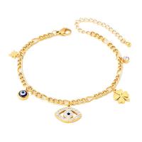 Evil Eye Jewelry Bracelet, Titanium Steel, with 1.97inch extender chain, plated, fashion jewelry & for woman & with rhinestone, golden, 12x16mm, Length:Approx 7.09 Inch, Sold By PC