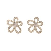 Cubic Zirconia Micro Pave Brass Earring 14K gold plated fashion jewelry & micro pave cubic zirconia & for woman nickel lead & cadmium free Sold By Pair