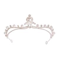 Bridal Tiaras Zinc Alloy with Plastic Pearl silver color plated fashion jewelry & for woman & with rhinestone silver color nickel lead & cadmium free Inner Approx 145mm Sold By PC