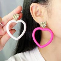 Acrylic Jewelry Earring, Heart, painted, fashion jewelry & for woman & hollow, more colors for choice, 63x50mm, Sold By Pair