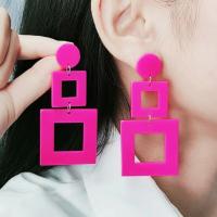 Acrylic Jewelry Earring, Square, painted, fashion jewelry & for woman & hollow, more colors for choice, 73x35mm, Sold By Pair