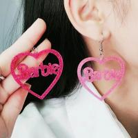 Acrylic Jewelry Earring, Heart, painted, fashion jewelry & for woman & hollow, more colors for choice, 65x48mm, Sold By Pair