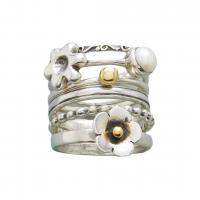 Zinc Alloy Ring Set with Plastic Pearl Flower plated & for woman US Ring Sold By Set