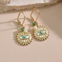 304 Stainless Steel Drop Earring, with Natural Stone & turquoise & Plastic Pearl, 14K gold plated, different styles for choice & for woman & with rhinestone, 15x35mm, Sold By Pair