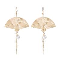Zinc Alloy Tassel Earring with Plastic Pearl plated vintage & Foldable & for woman Sold By Pair