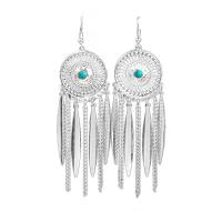 Tibetan Style Drop Earring, with turquoise, silver color plated, folk style & different styles for choice & for woman, 19-116mm, Sold By Pair
